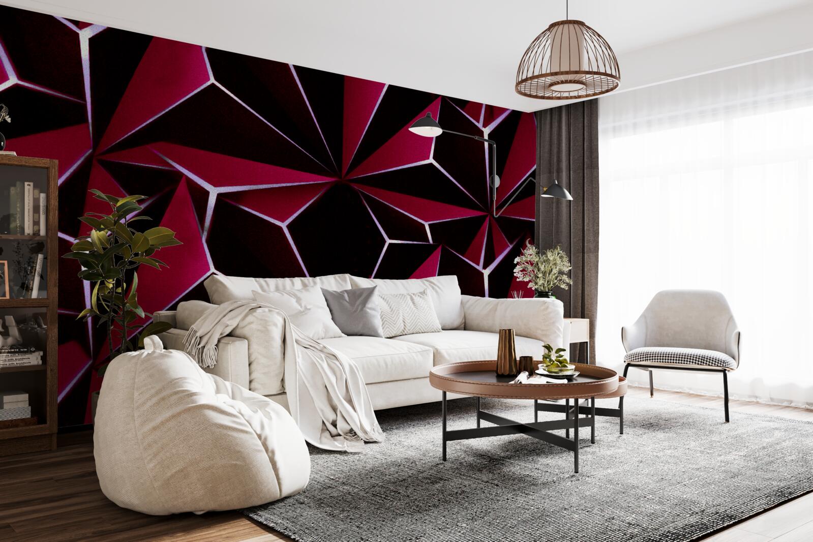 Fotobehang bordeauxrode driedimensionale piramides