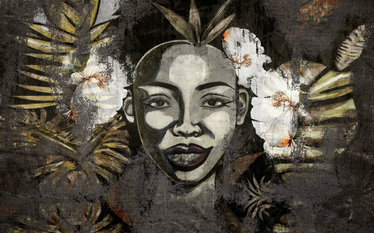 Fotobehang Afrikaanse vrouw in een tropisch woud