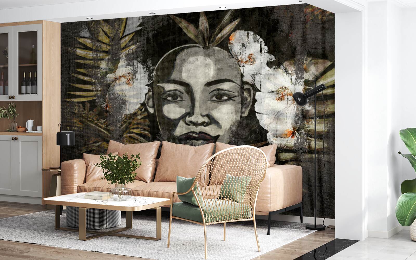 Fotobehang Afrikaanse vrouw in een tropisch woud