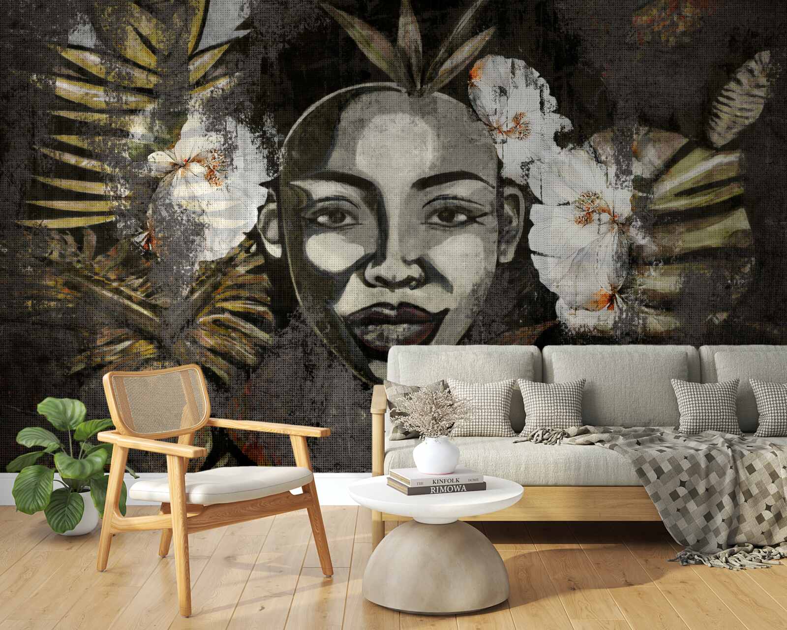 Fotobehang Afrikaanse vrouw in een tropisch woud