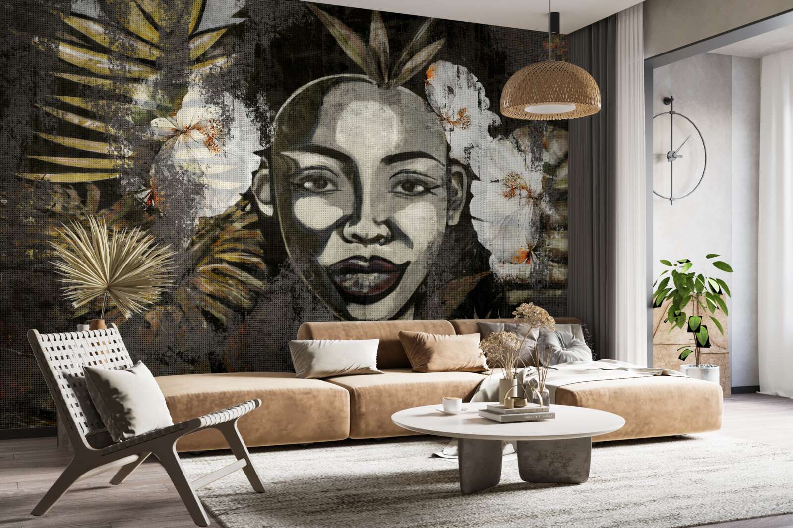 Fotobehang Afrikaanse vrouw in een tropisch woud