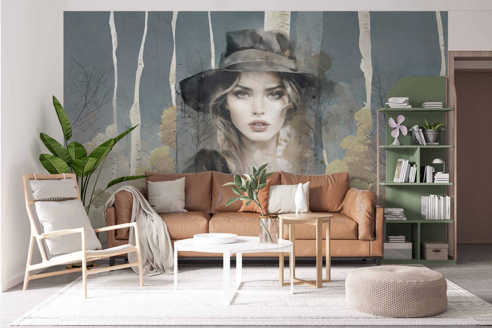 Fotobehang samenvatting van meisje in het bos met een hoed