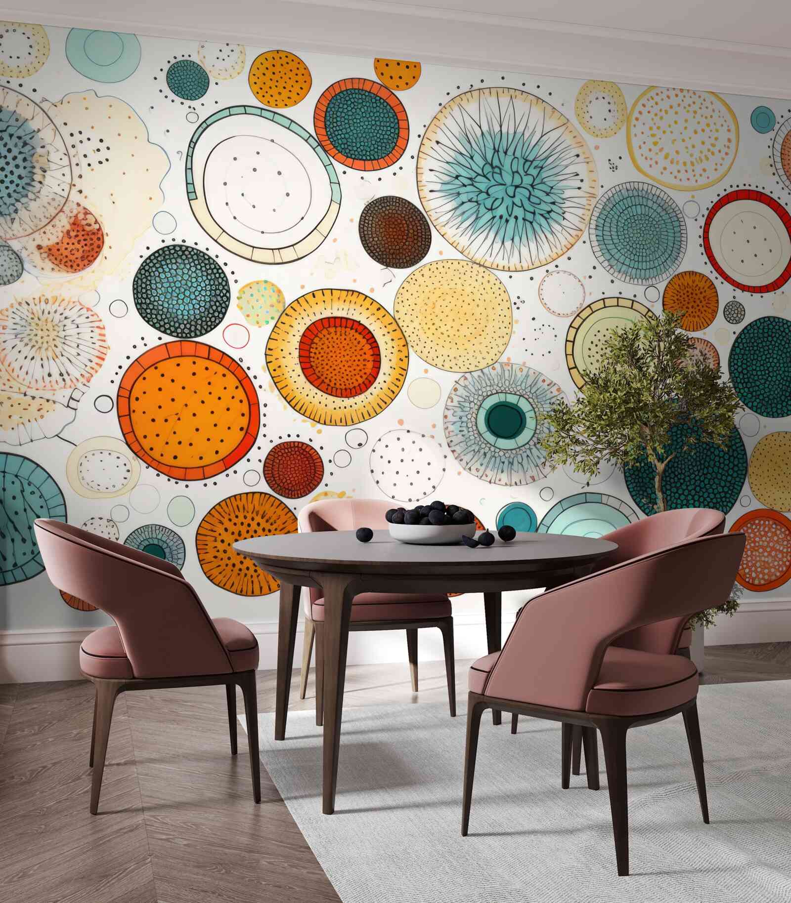 Fotobehang cirkels en doorsneden in abstracte stijl