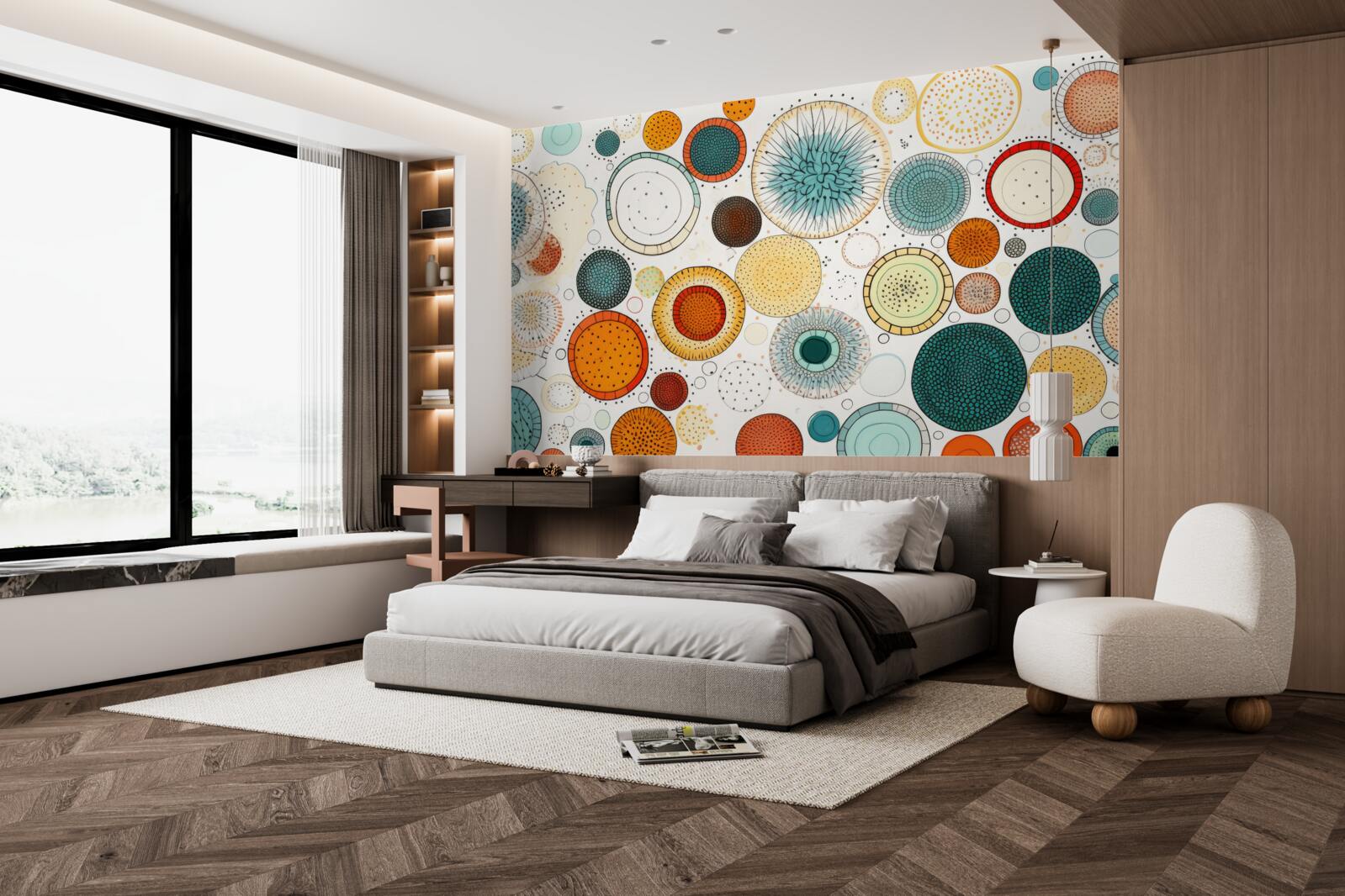 Fotobehang cirkels en doorsneden in abstracte stijl