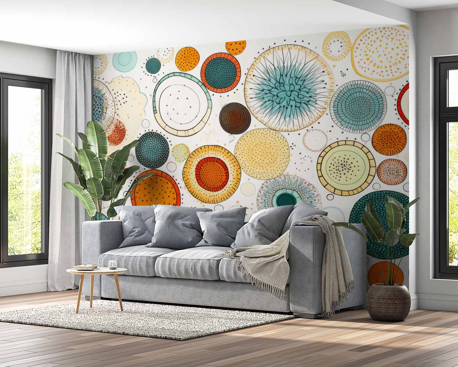 Fotobehang cirkels en doorsneden in abstracte stijl