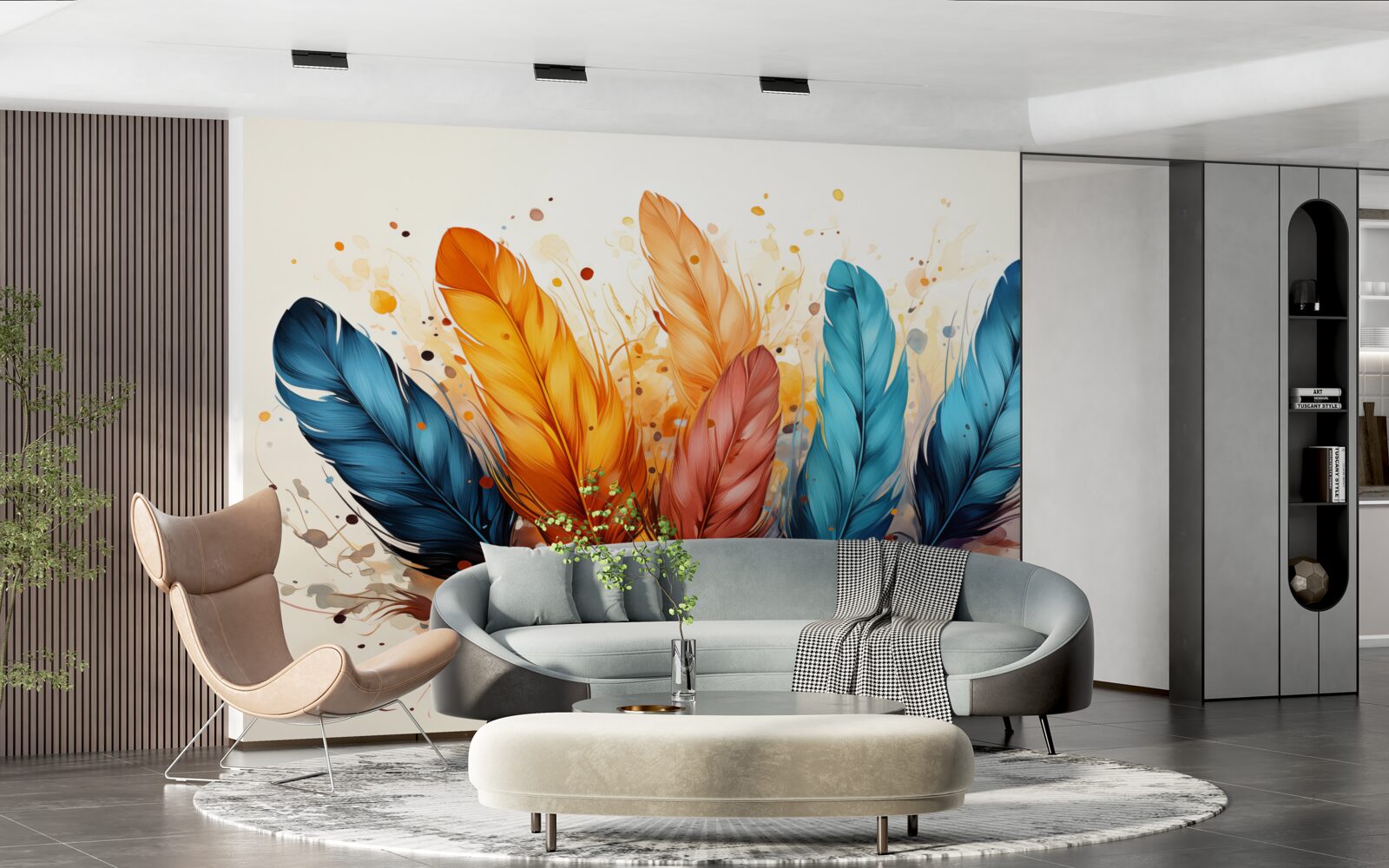 Fotobehang pluizige veren in herfsttinten