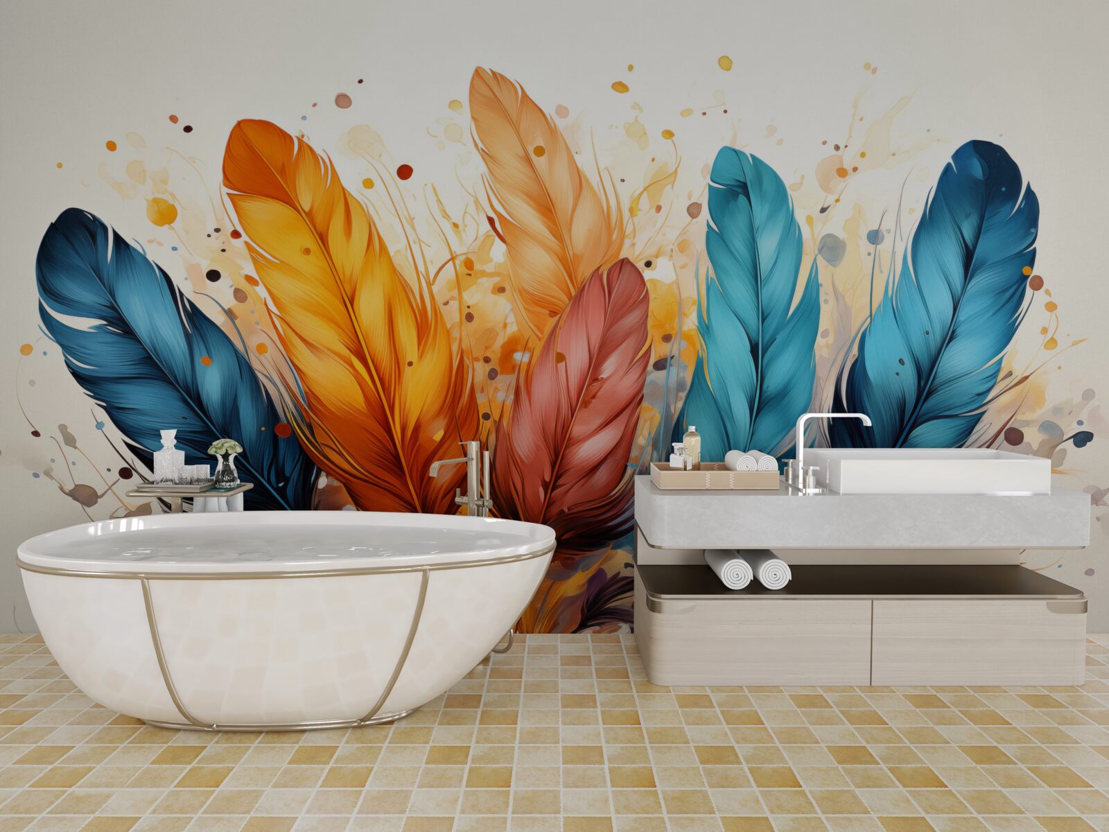 Fotobehang pluizige veren in herfsttinten