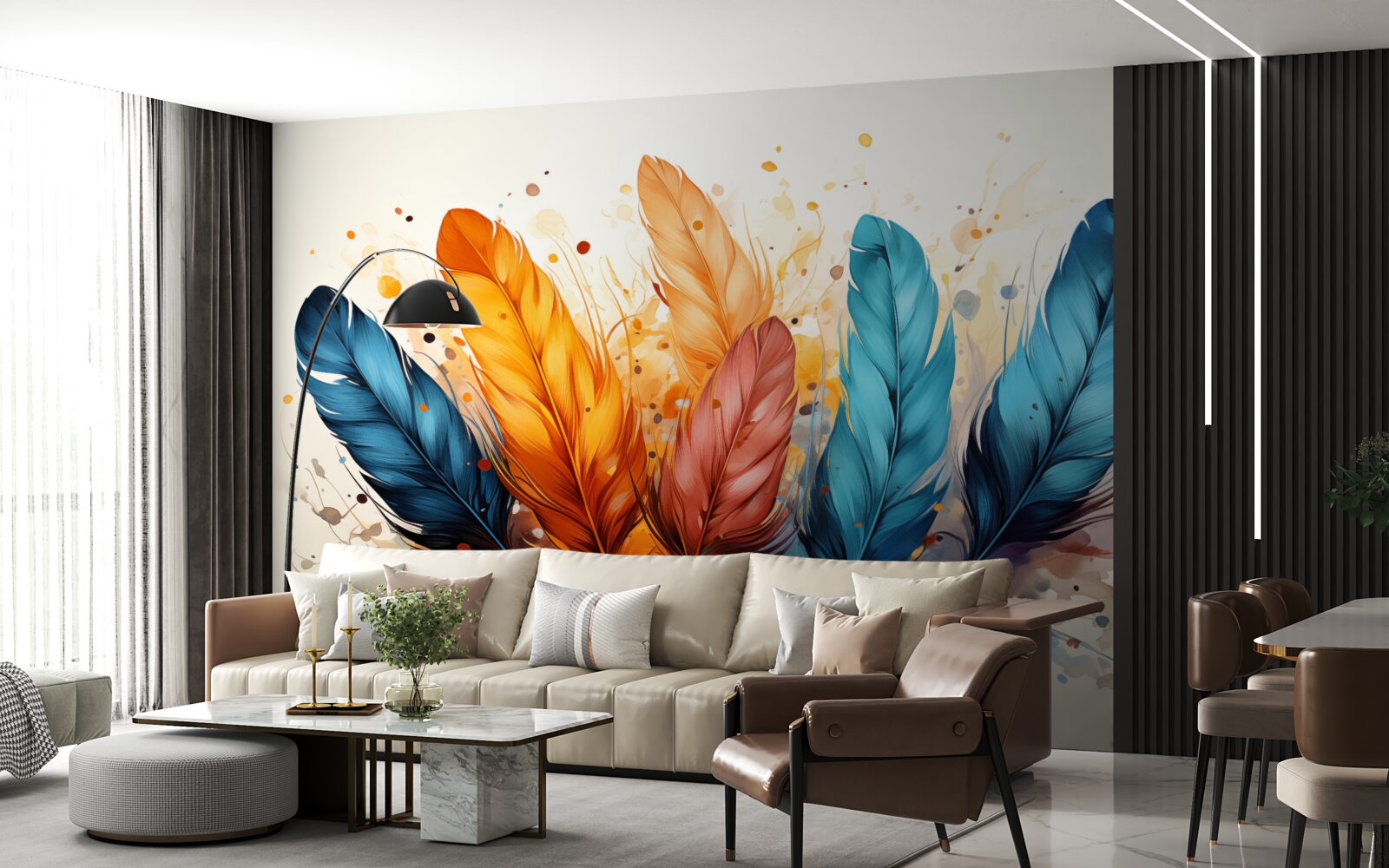 Fotobehang pluizige veren in herfsttinten