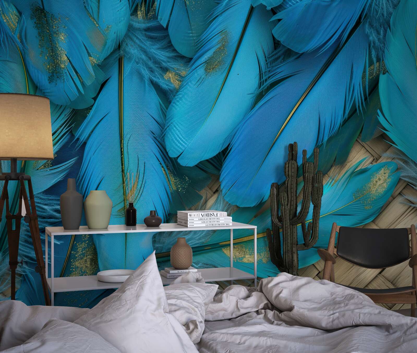 Fotobehang mooie pluizige veren met een rijke blauwe kleur