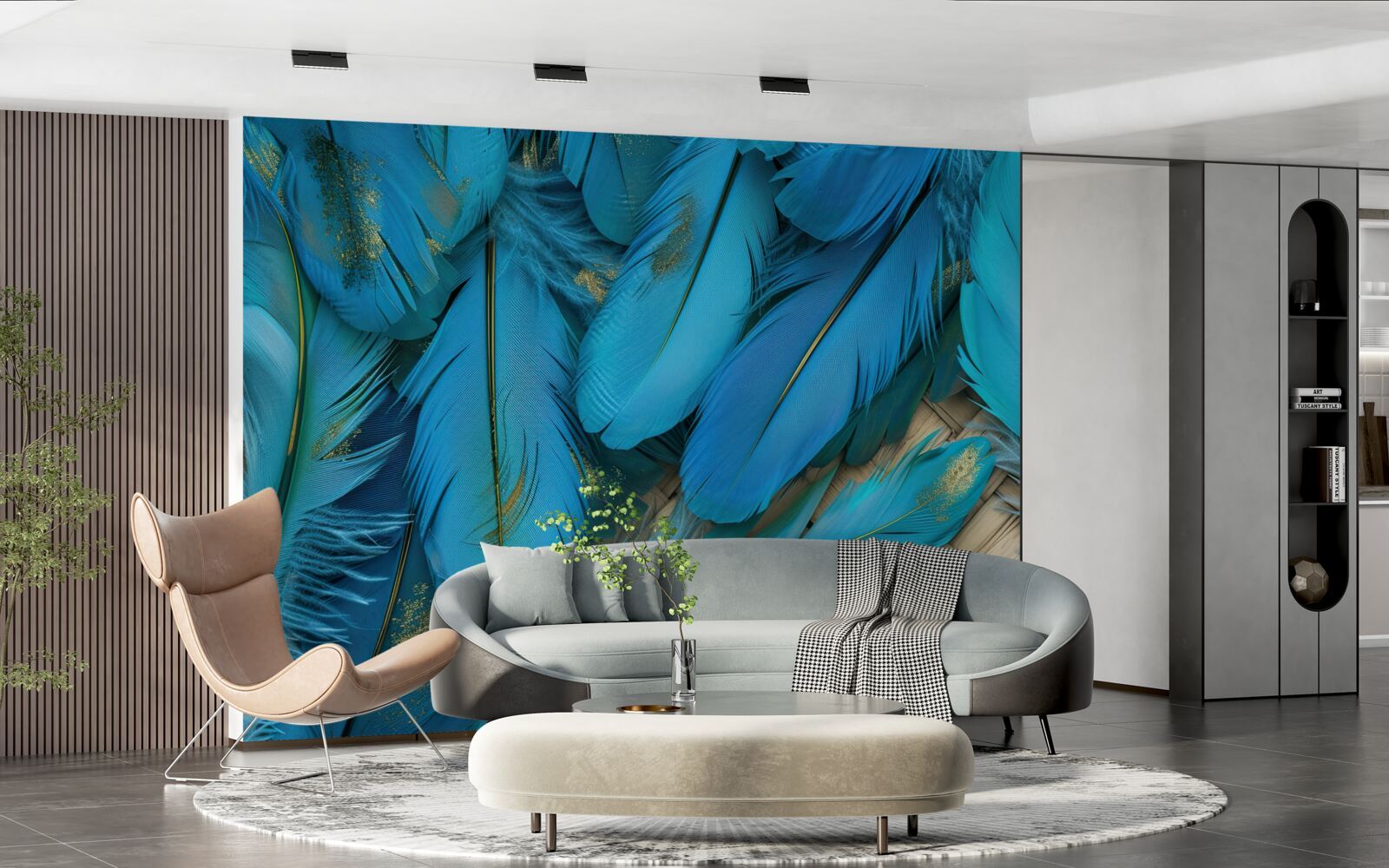 Fotobehang mooie pluizige veren met een rijke blauwe kleur