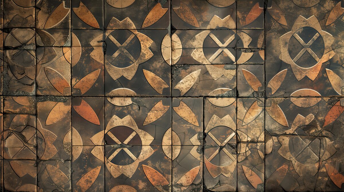 Fotobehang geometrische compositie met bladelementen