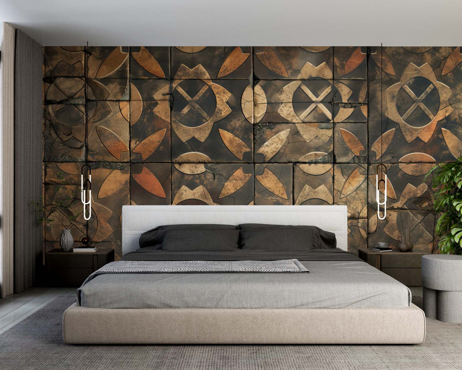 Fotobehang geometrische compositie met bladelementen