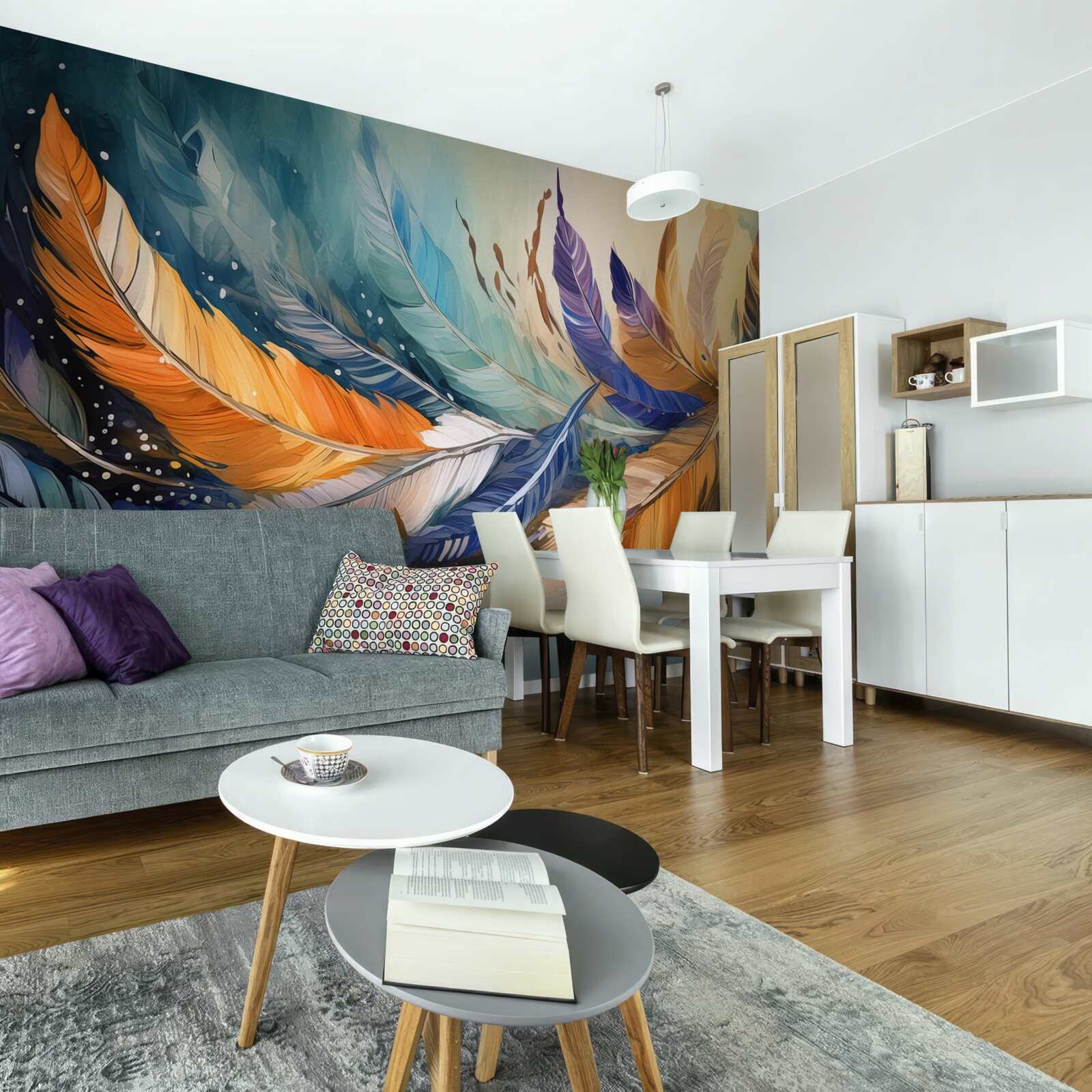 Fotobehang heldere herfstbladeren dansen in de wind