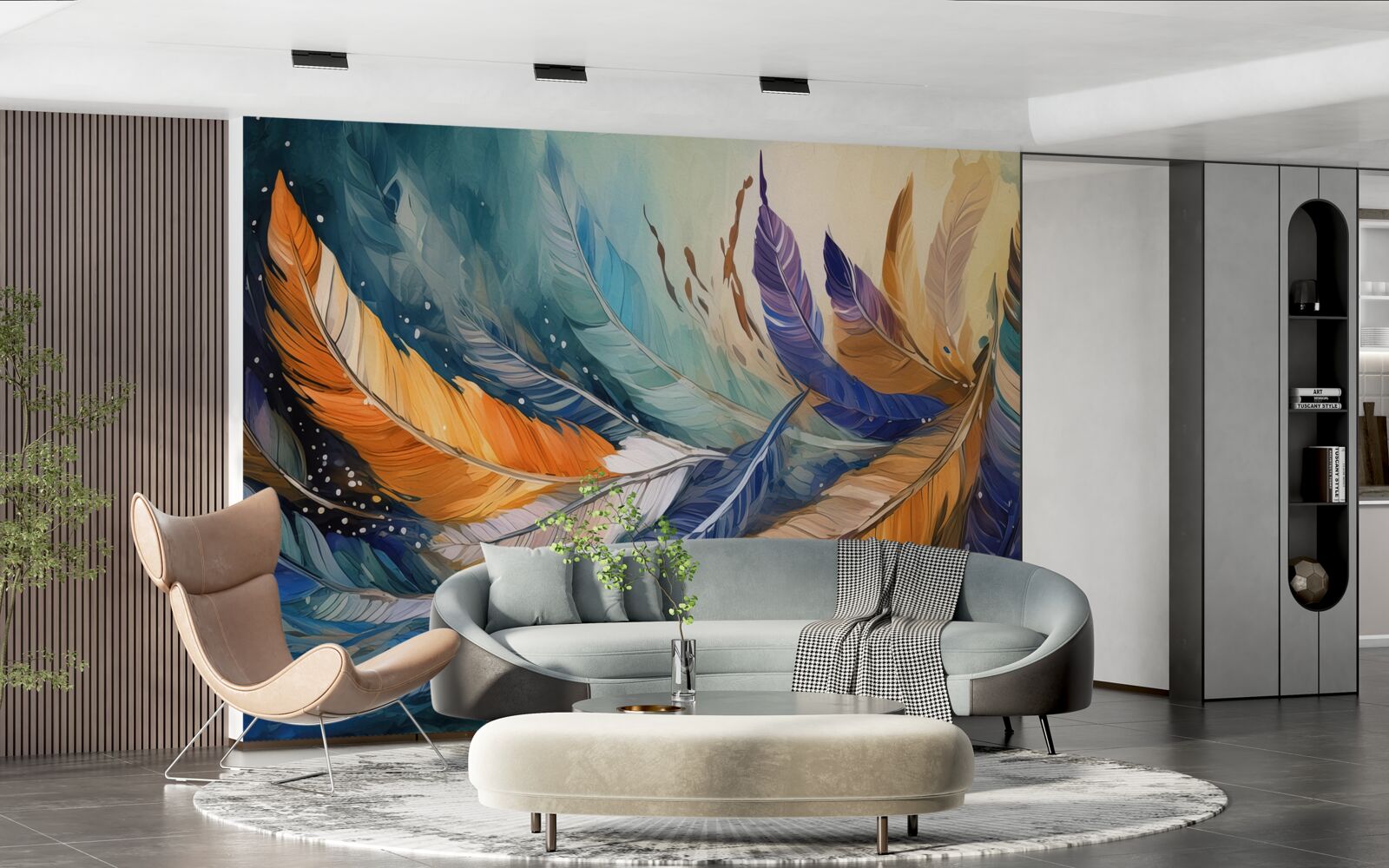 Fotobehang heldere herfstbladeren dansen in de wind