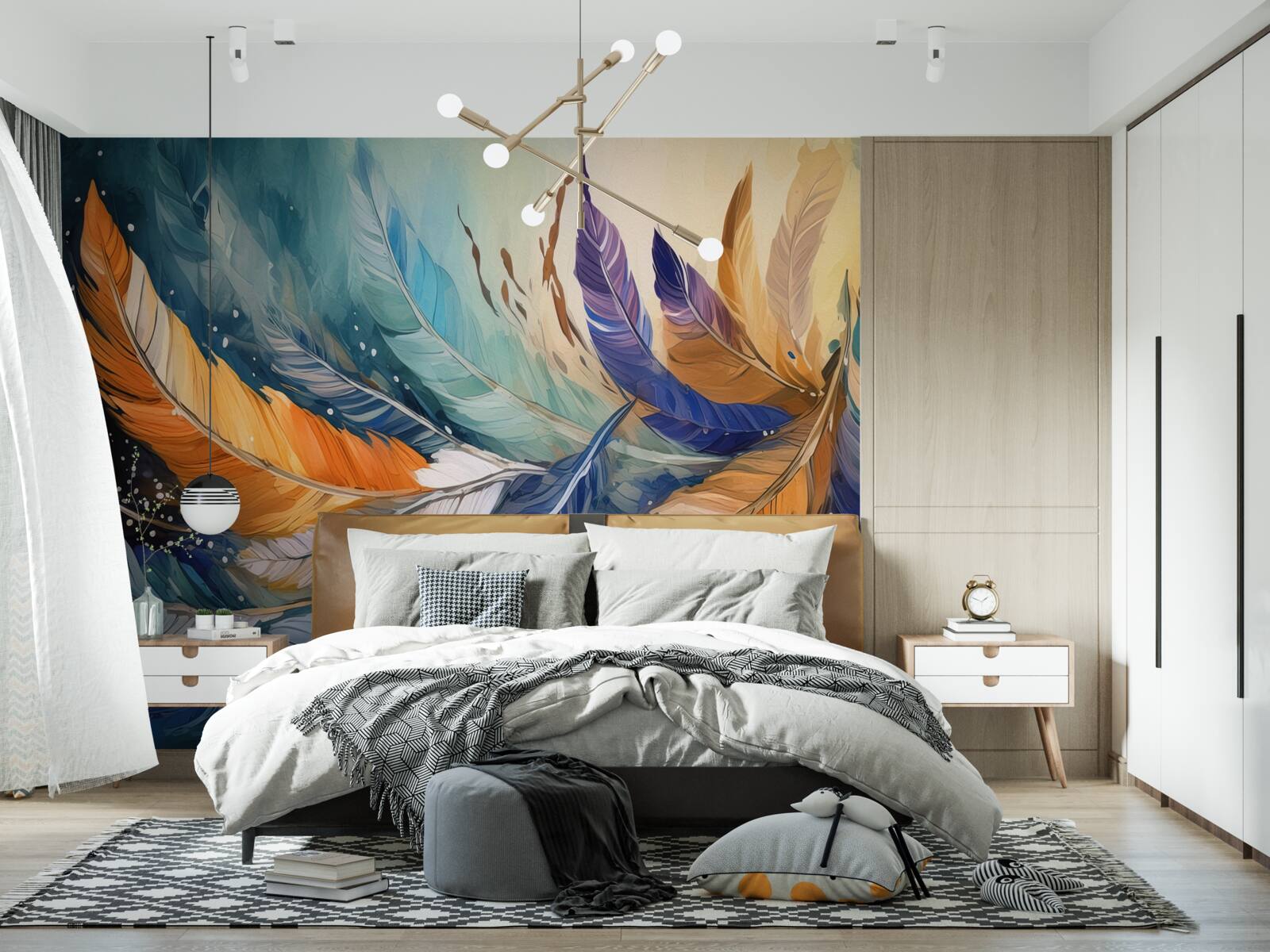 Fotobehang heldere herfstbladeren dansen in de wind