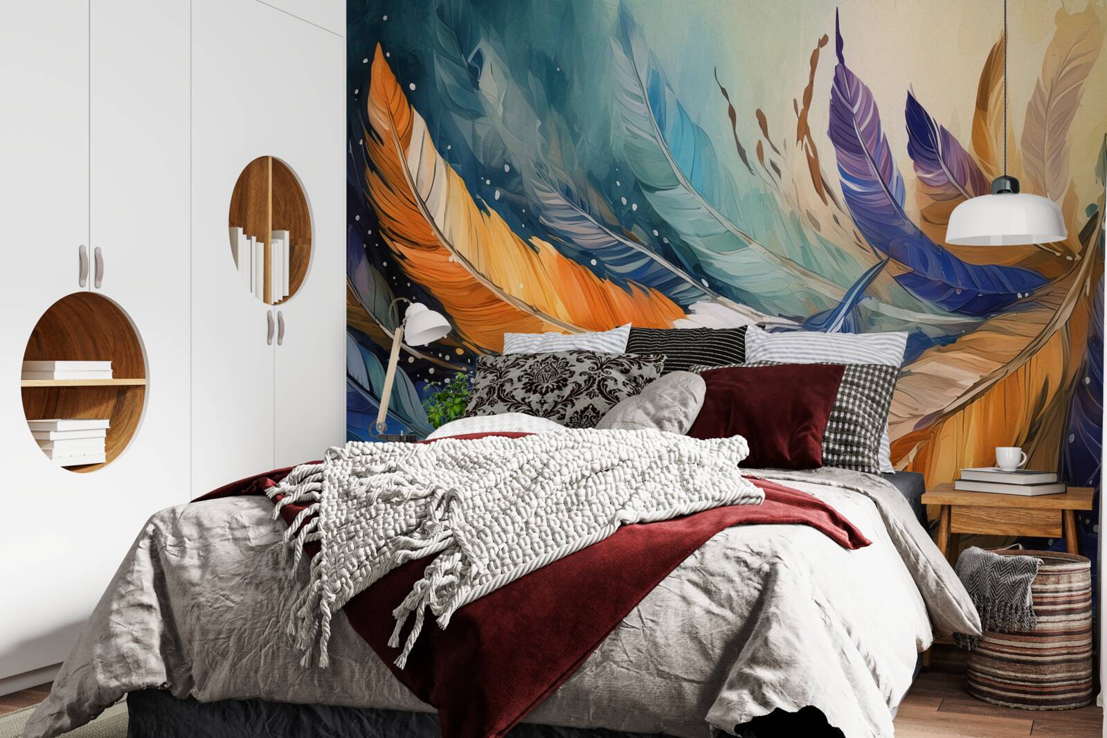 Fotobehang heldere herfstbladeren dansen in de wind