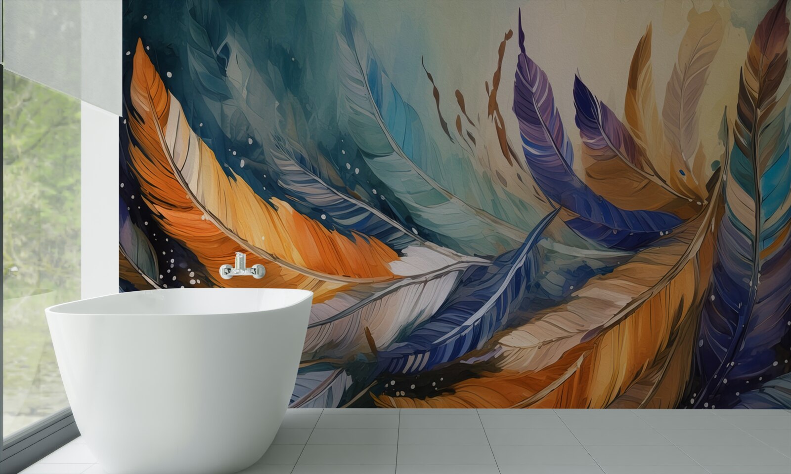 Fotobehang heldere herfstbladeren dansen in de wind