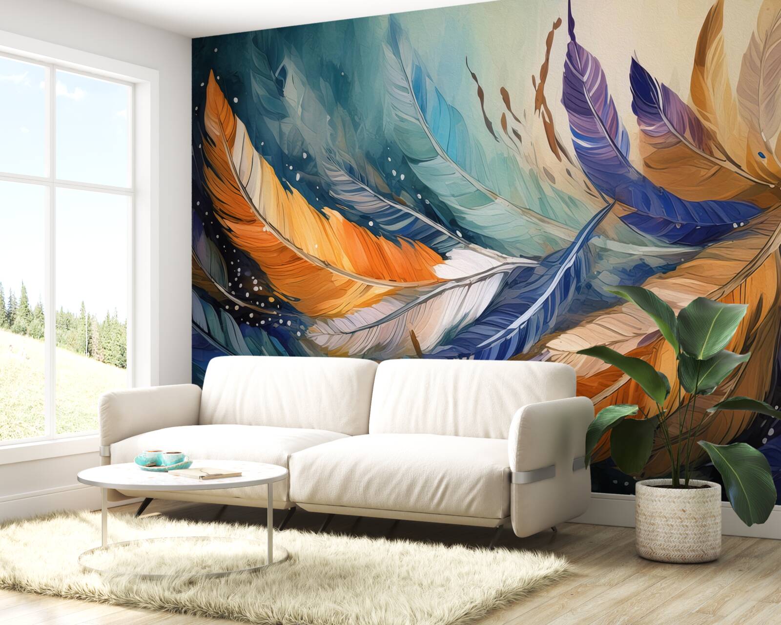 Fotobehang heldere herfstbladeren dansen in de wind