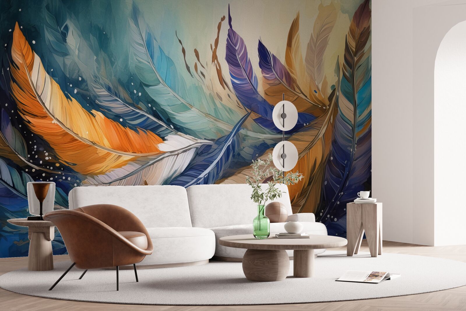 Fotobehang heldere herfstbladeren dansen in de wind