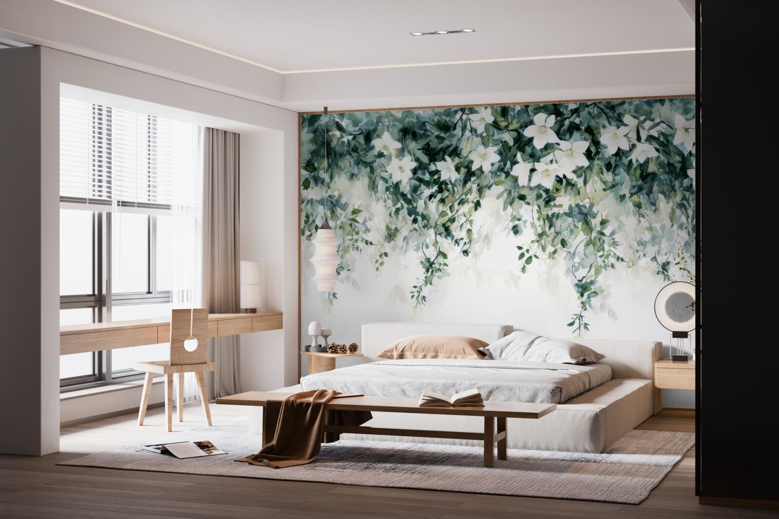 Fotobehang sneeuwwitte jasmijn in bloei