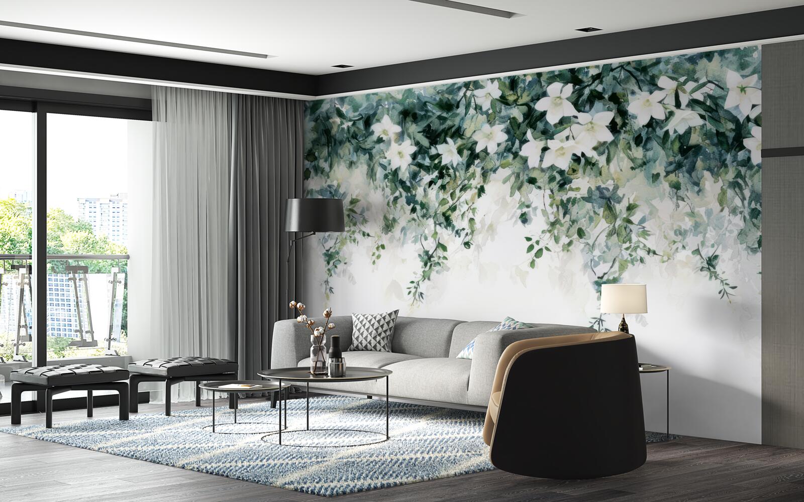 Fotobehang sneeuwwitte jasmijn in bloei