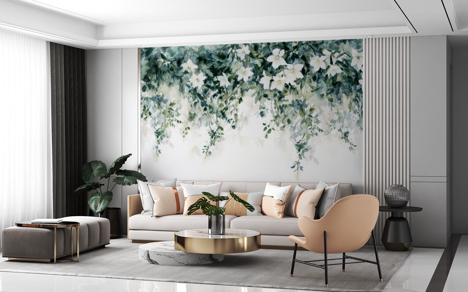 Fotobehang sneeuwwitte jasmijn in bloei