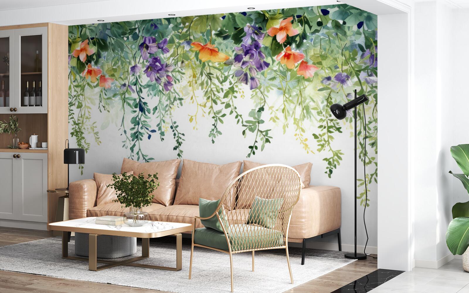 Fotobehang tere bloemen uit de tuin ondersteboven