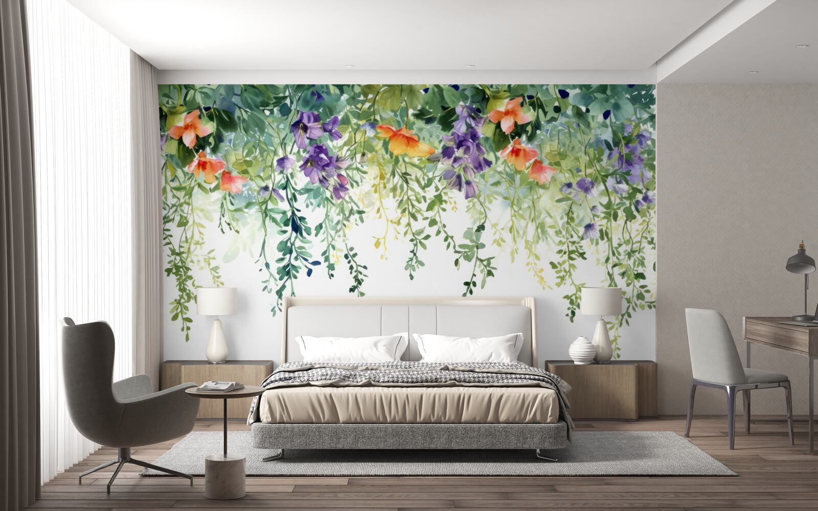 Fotobehang tere bloemen uit de tuin ondersteboven