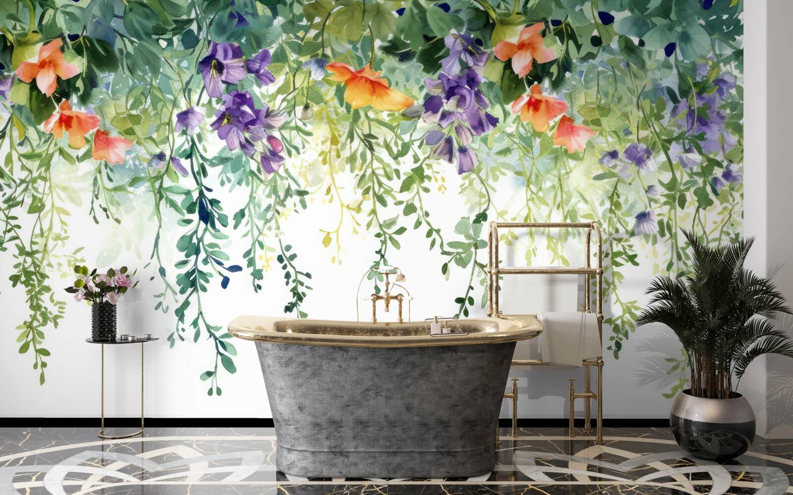 Fotobehang tere bloemen uit de tuin ondersteboven