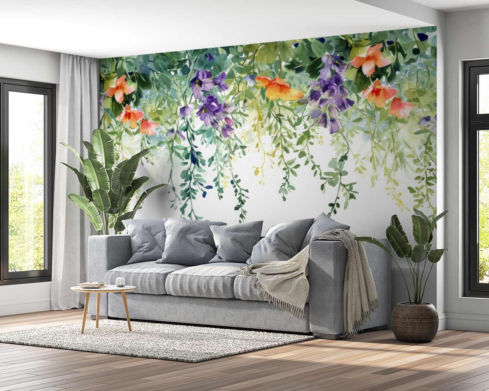 Fotobehang tere bloemen uit de tuin ondersteboven