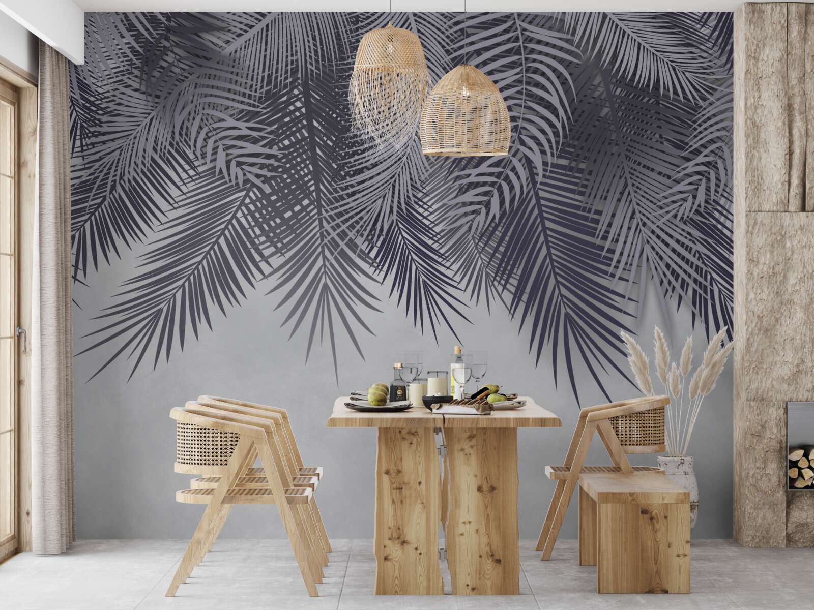 Fotobehang 's nachts vallen de varenbladeren