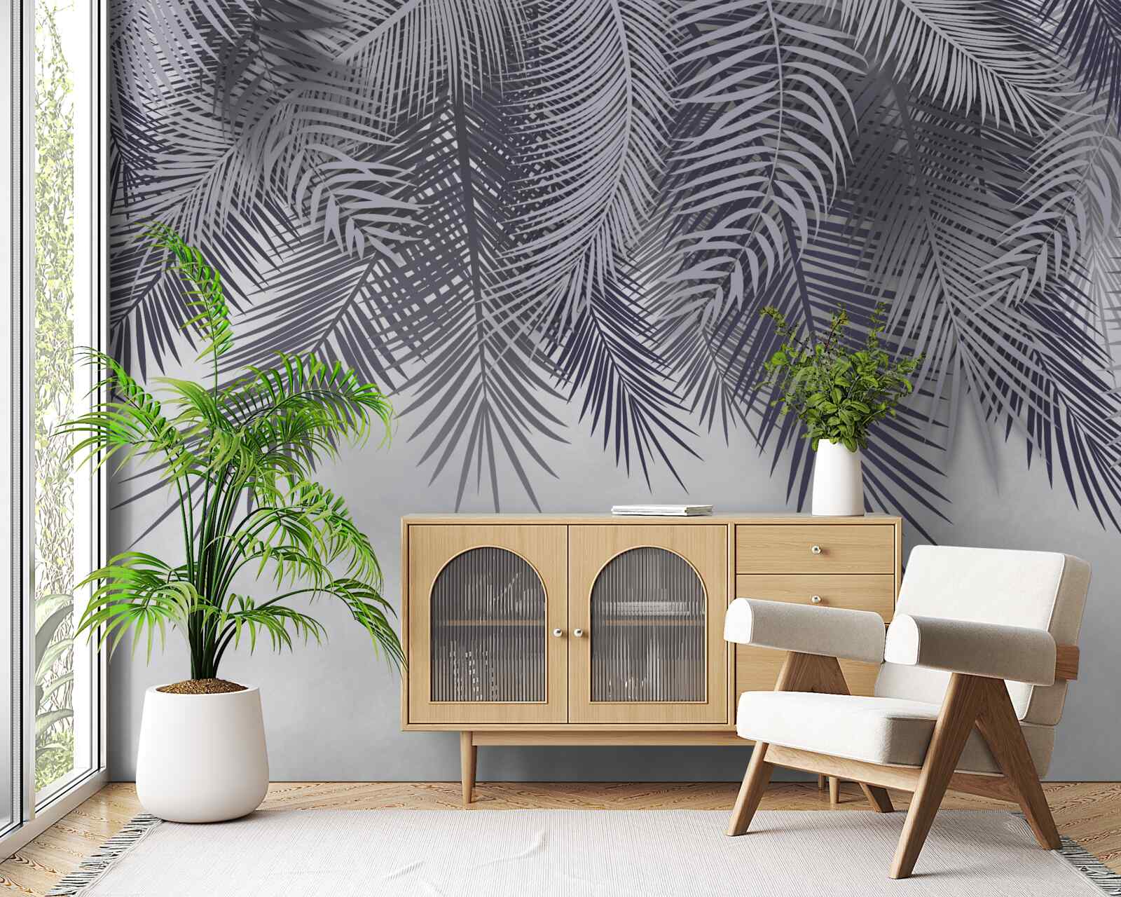 Fotobehang 's nachts vallen de varenbladeren