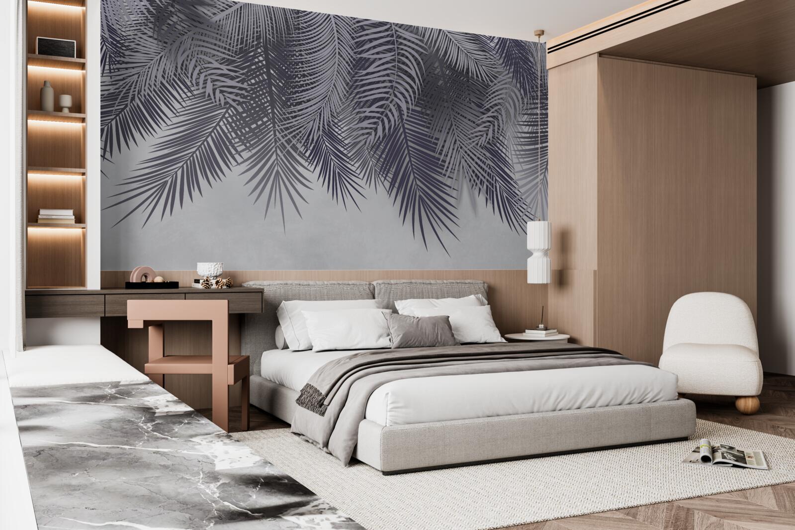 Fotobehang 's nachts vallen de varenbladeren