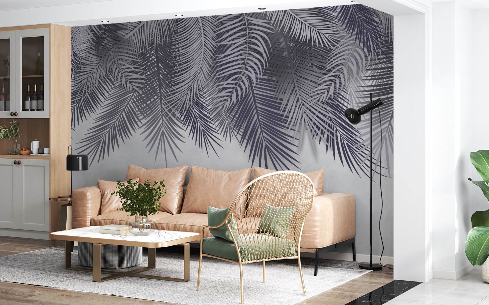 Fotobehang 's nachts vallen de varenbladeren