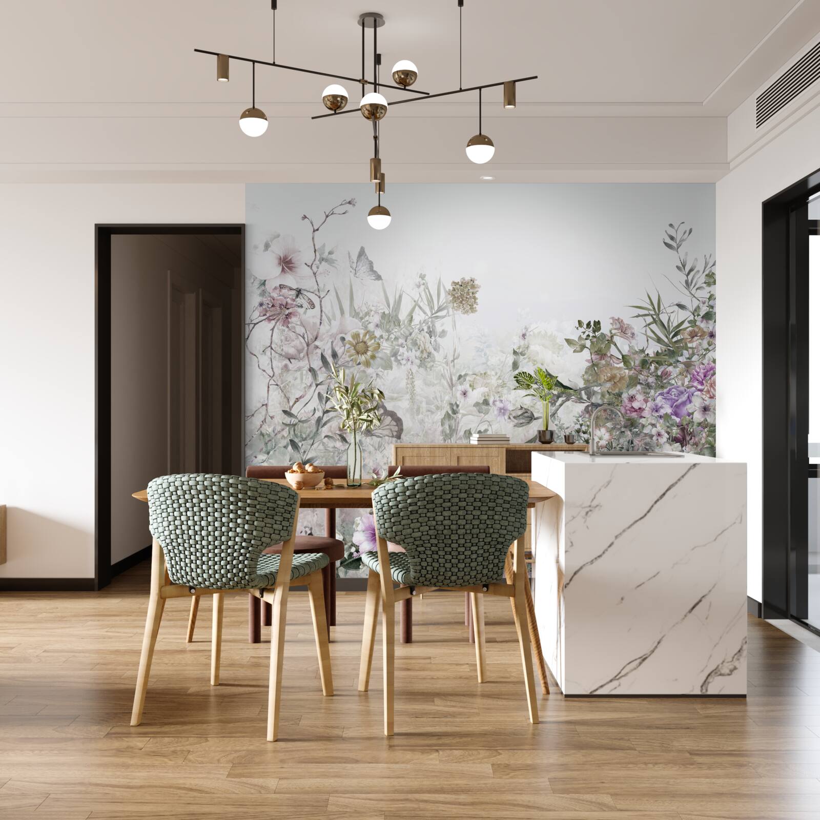 Fotobehang een zomertuin bij het huis