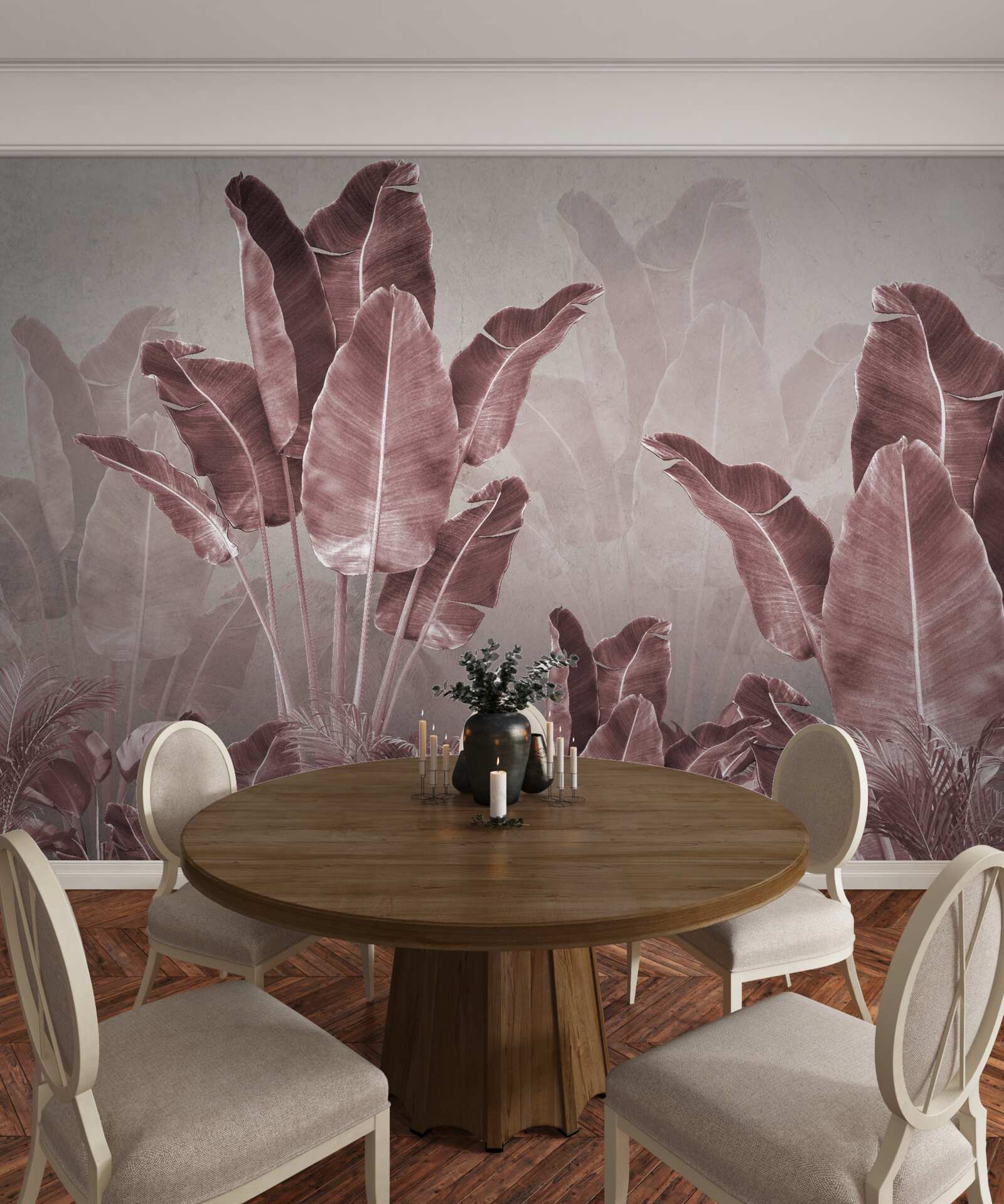 Fotobehang hoge palmbladeren zijn rood