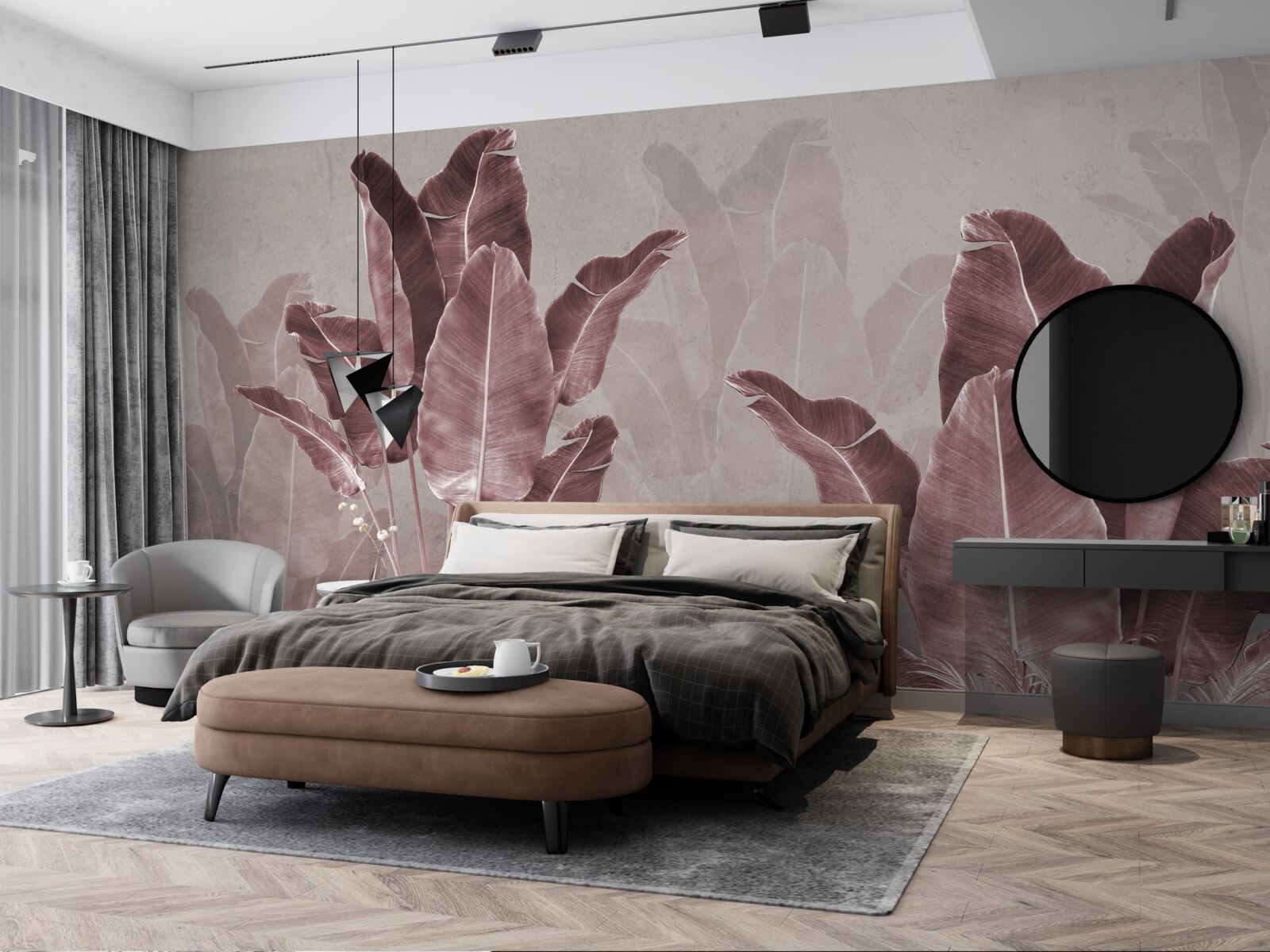 Fotobehang hoge palmbladeren zijn rood