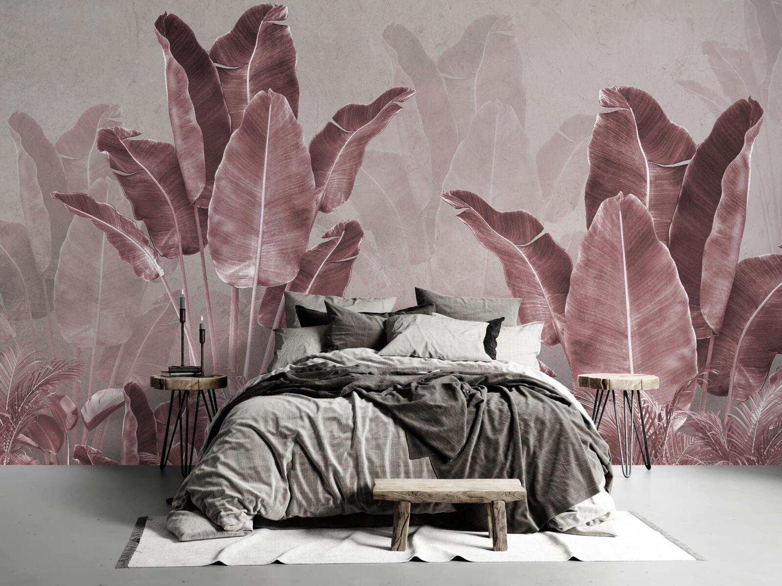 Fotobehang hoge palmbladeren zijn rood