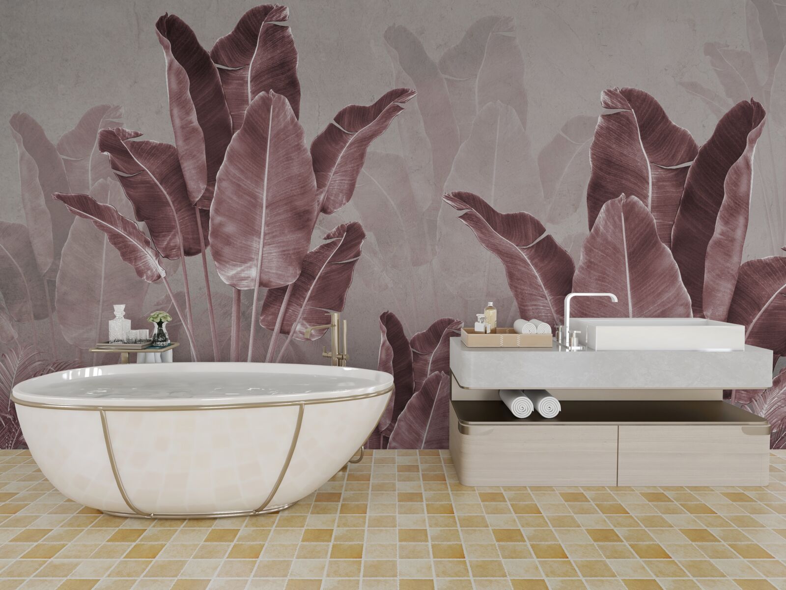 Fotobehang hoge palmbladeren zijn rood