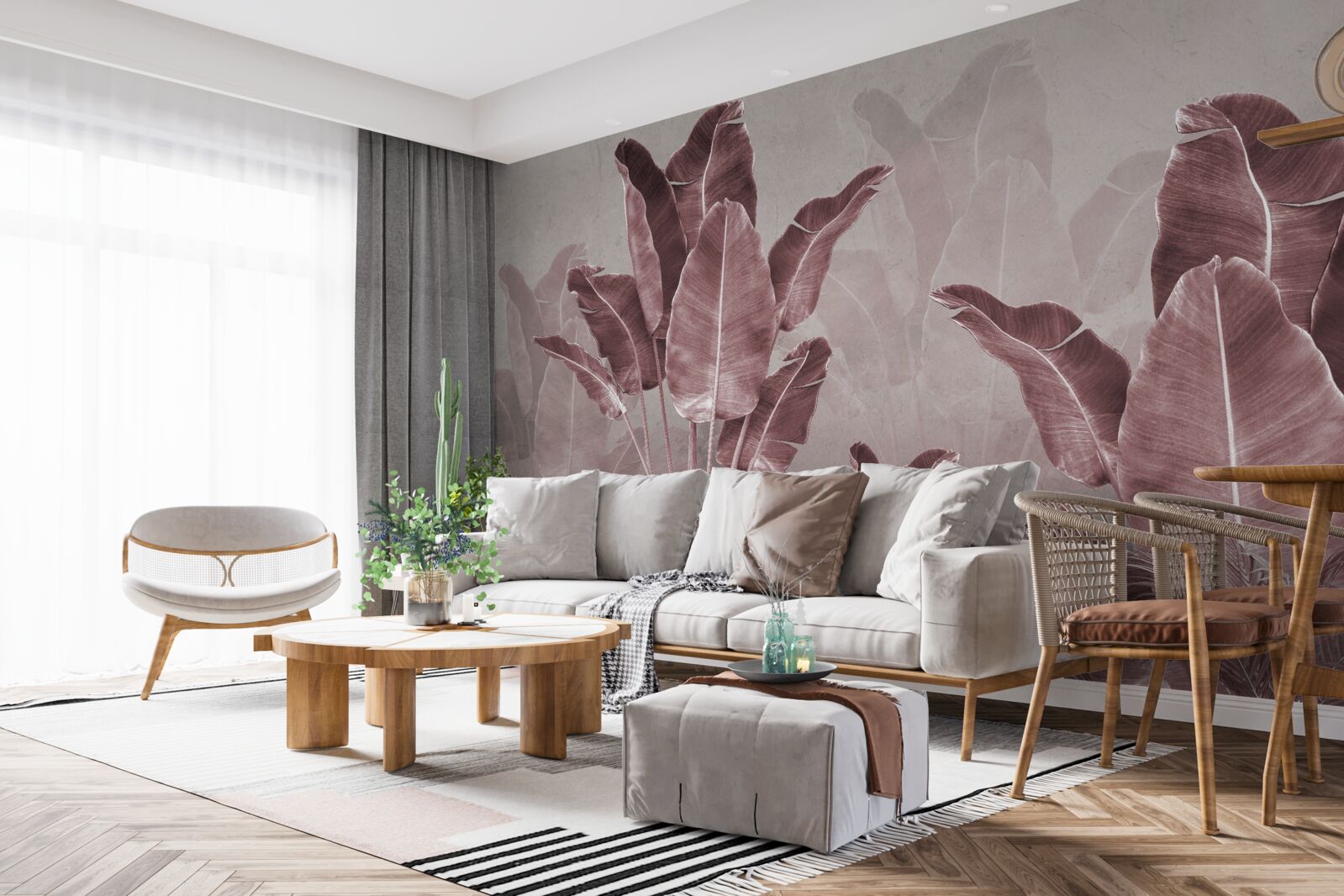 Fotobehang hoge palmbladeren zijn rood