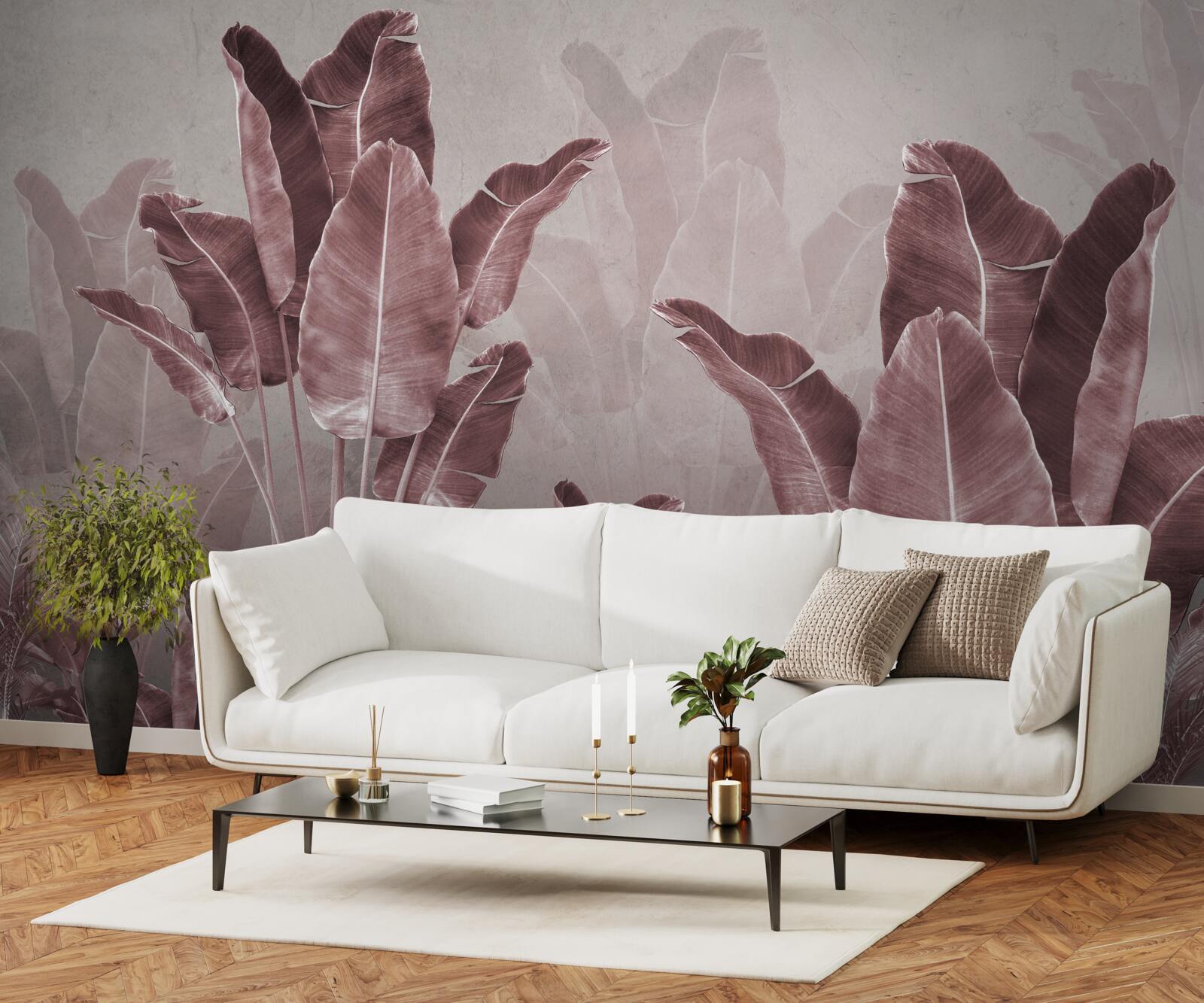 Fotobehang hoge palmbladeren zijn rood