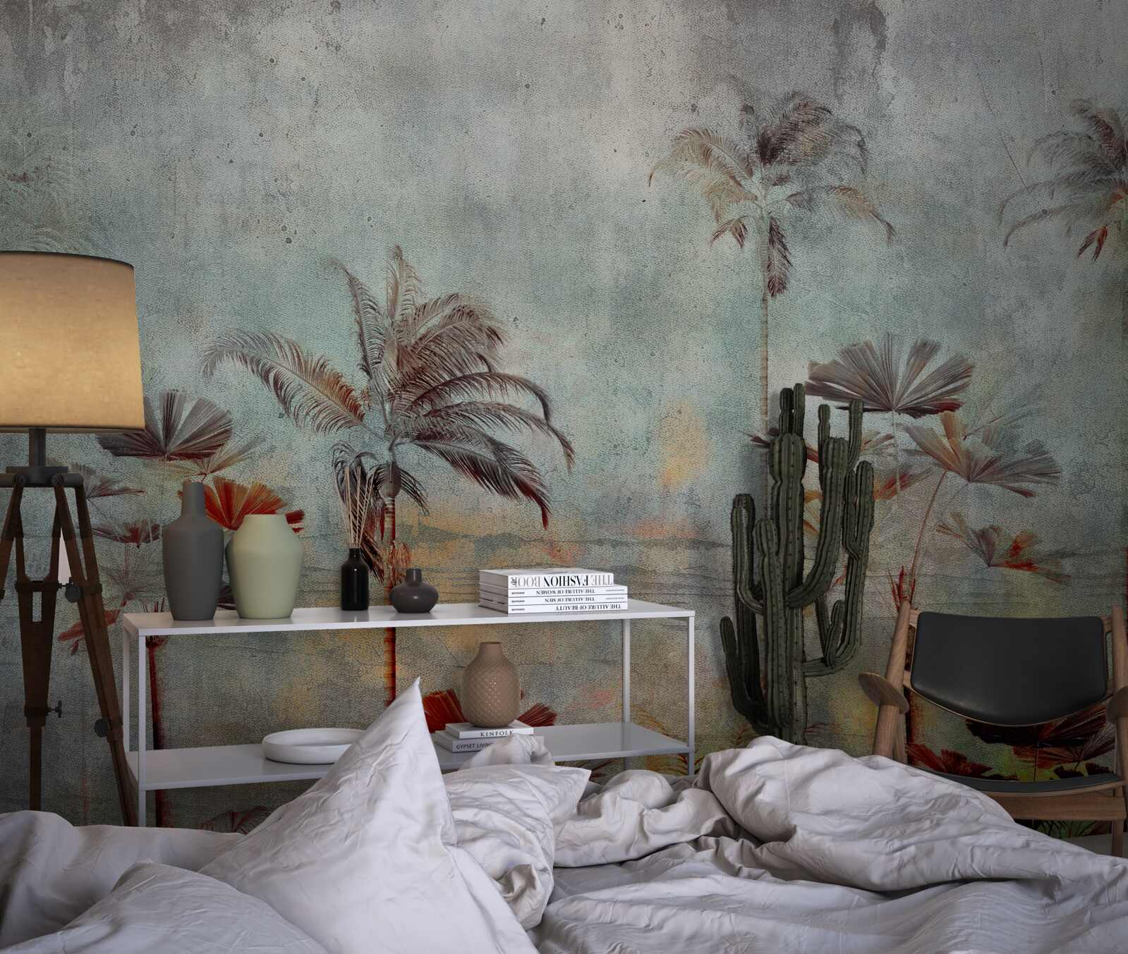 Fotobehang wuivende palmbomen aan de kust