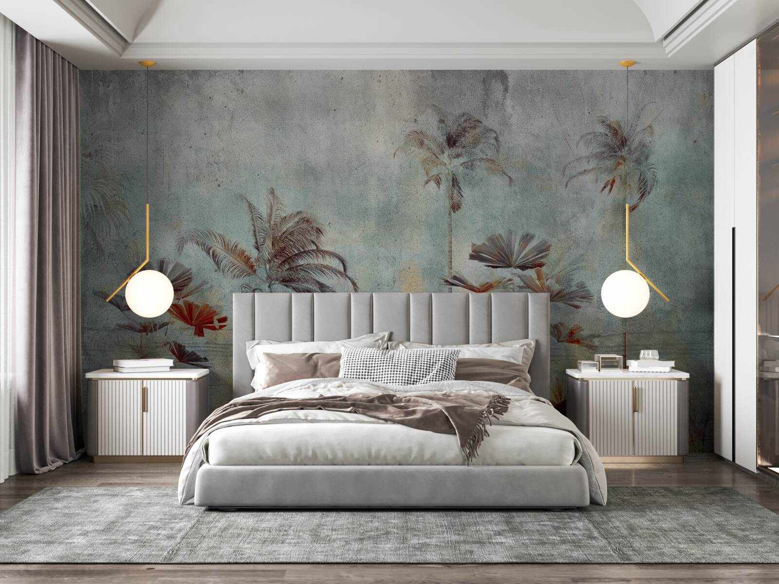 Fotobehang wuivende palmbomen aan de kust