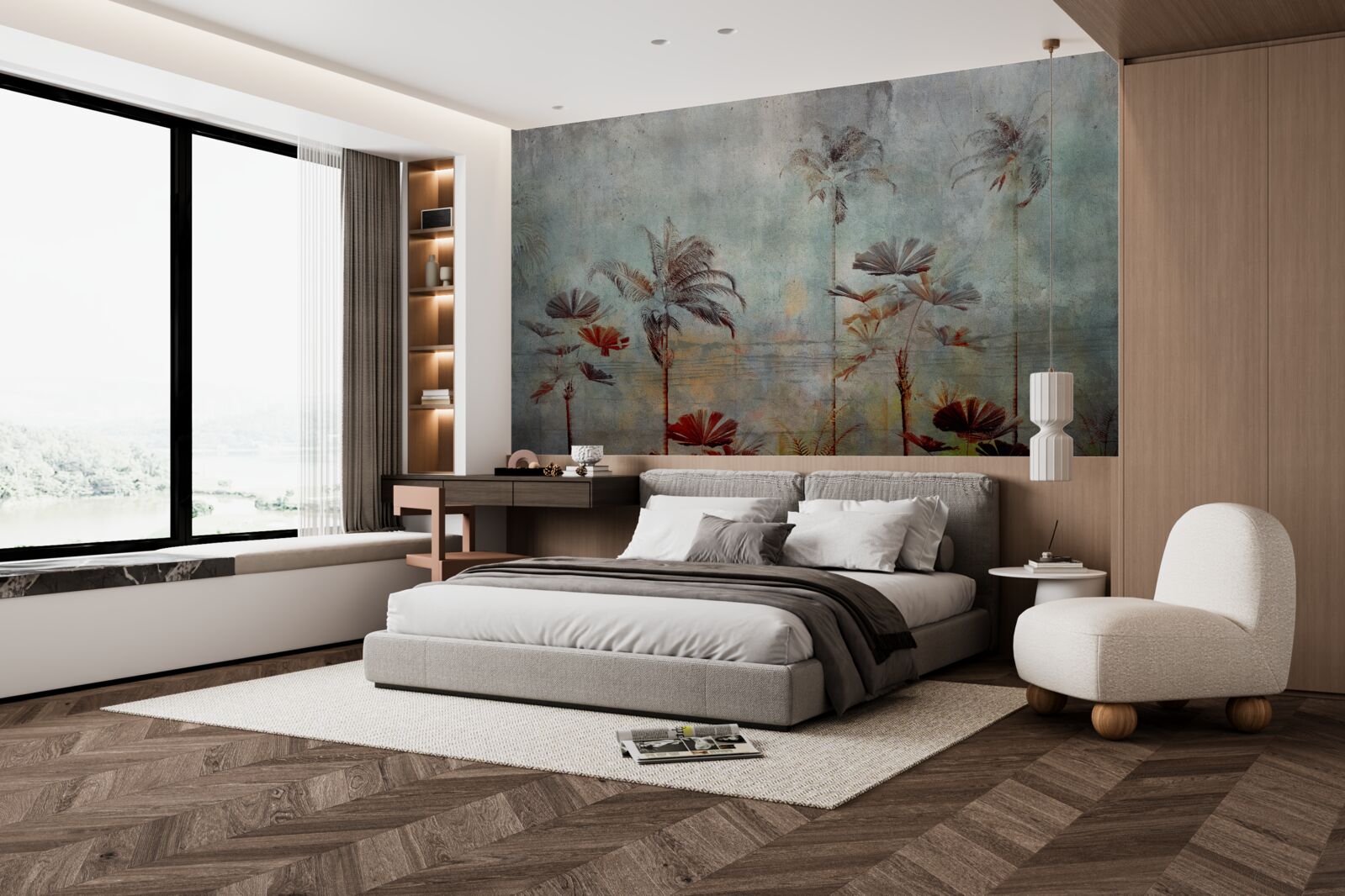 Fotobehang wuivende palmbomen aan de kust