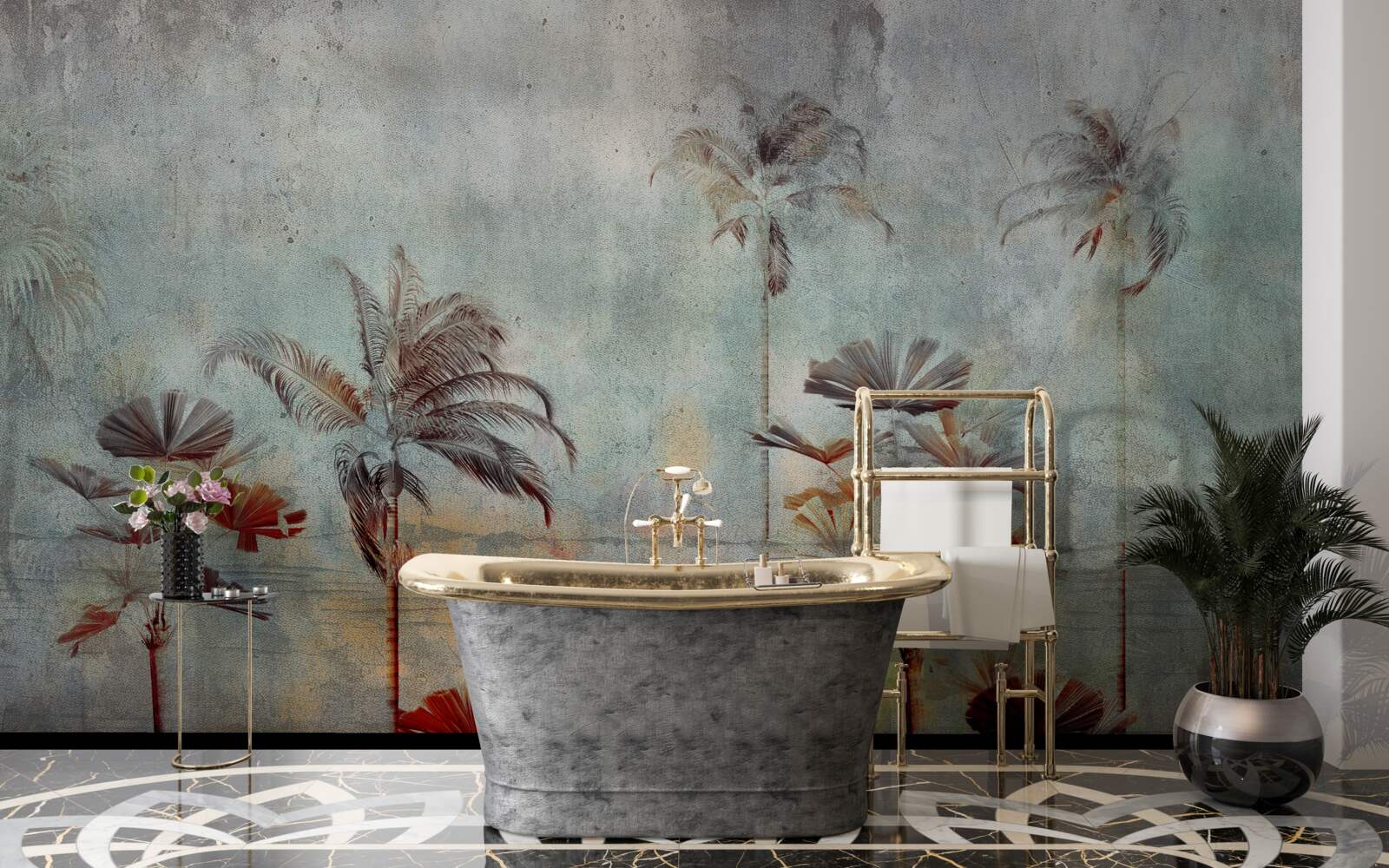 Fotobehang wuivende palmbomen aan de kust