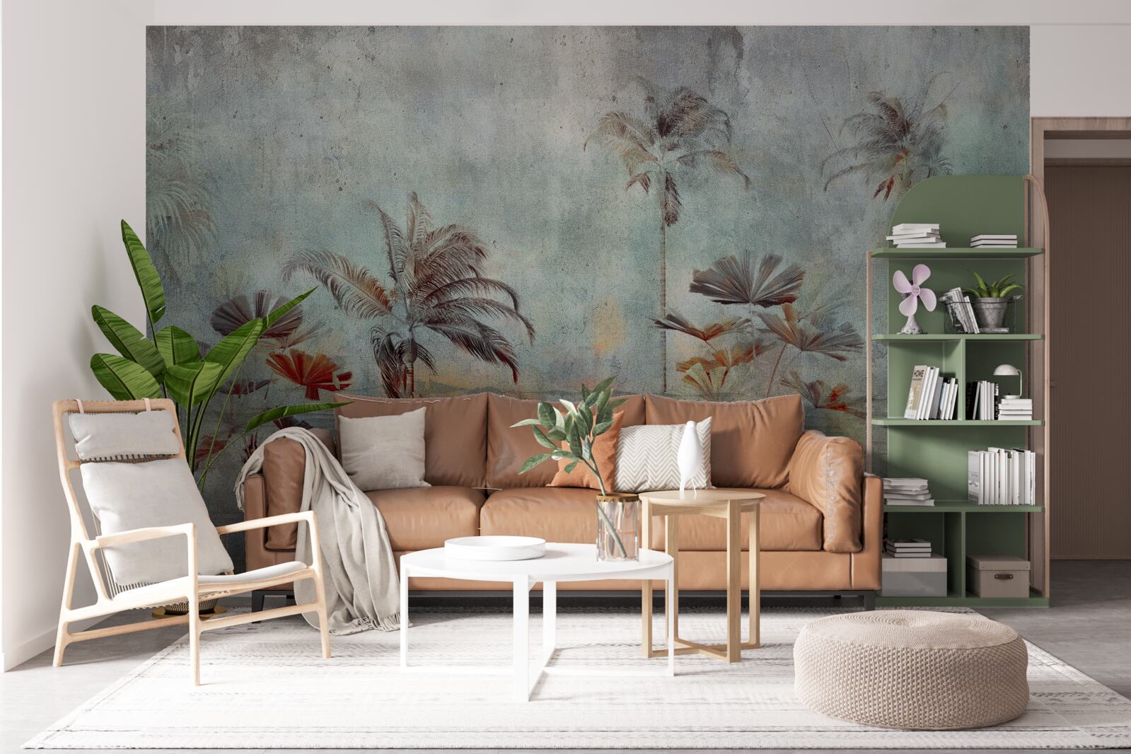 Fotobehang wuivende palmbomen aan de kust