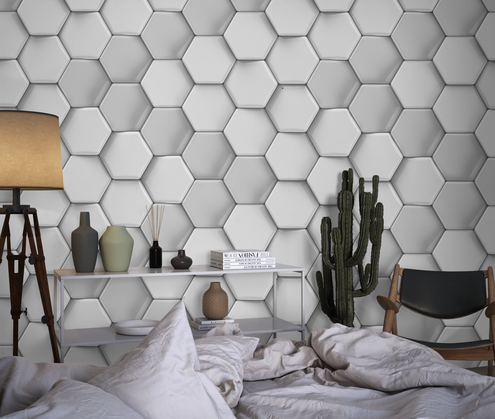 Fotobehang volumetrische grijze vijfhoeken