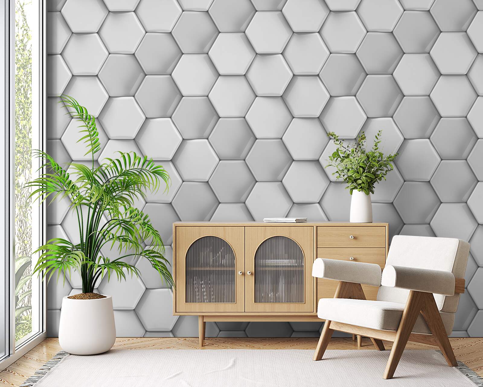 Fotobehang volumetrische grijze vijfhoeken