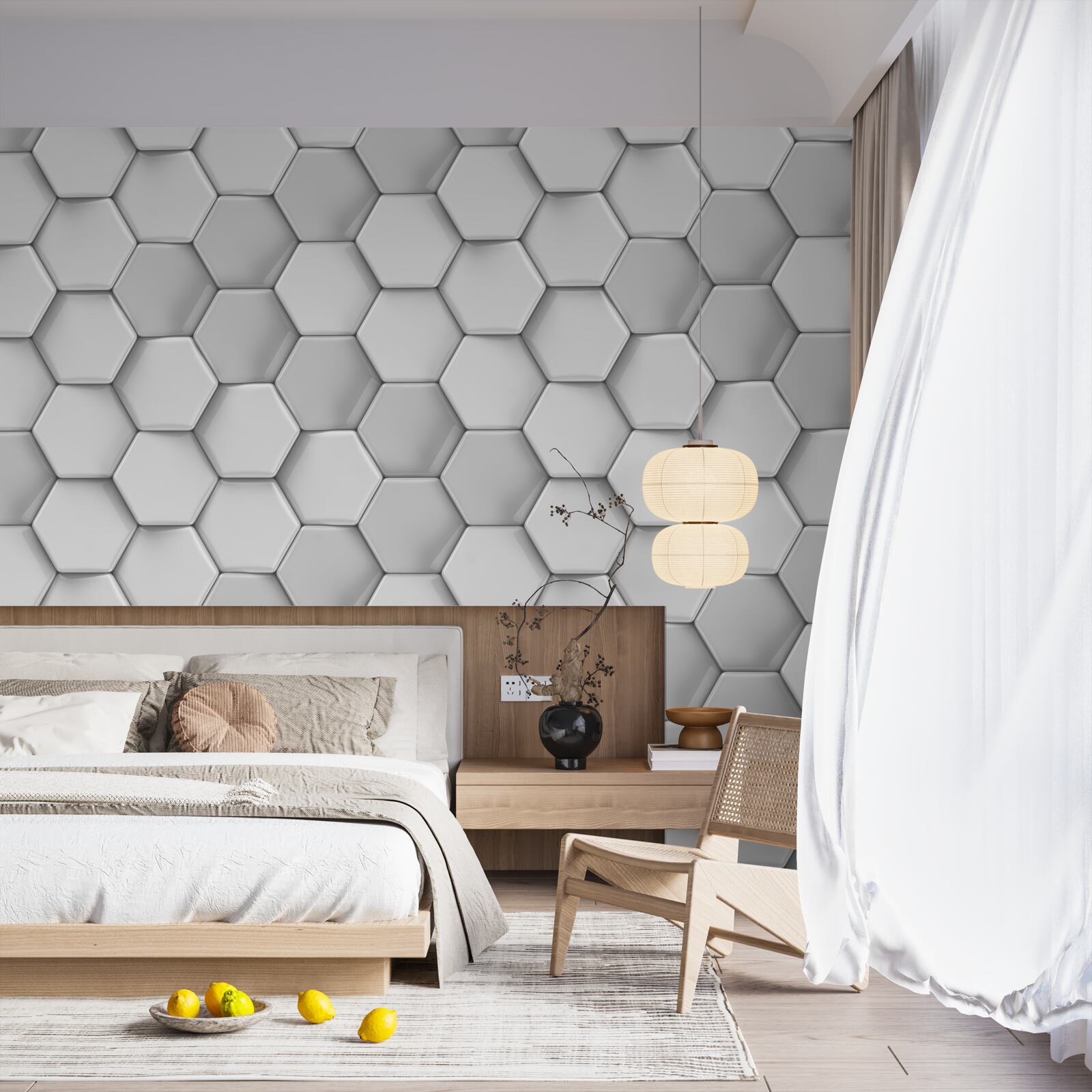 Fotobehang volumetrische grijze vijfhoeken