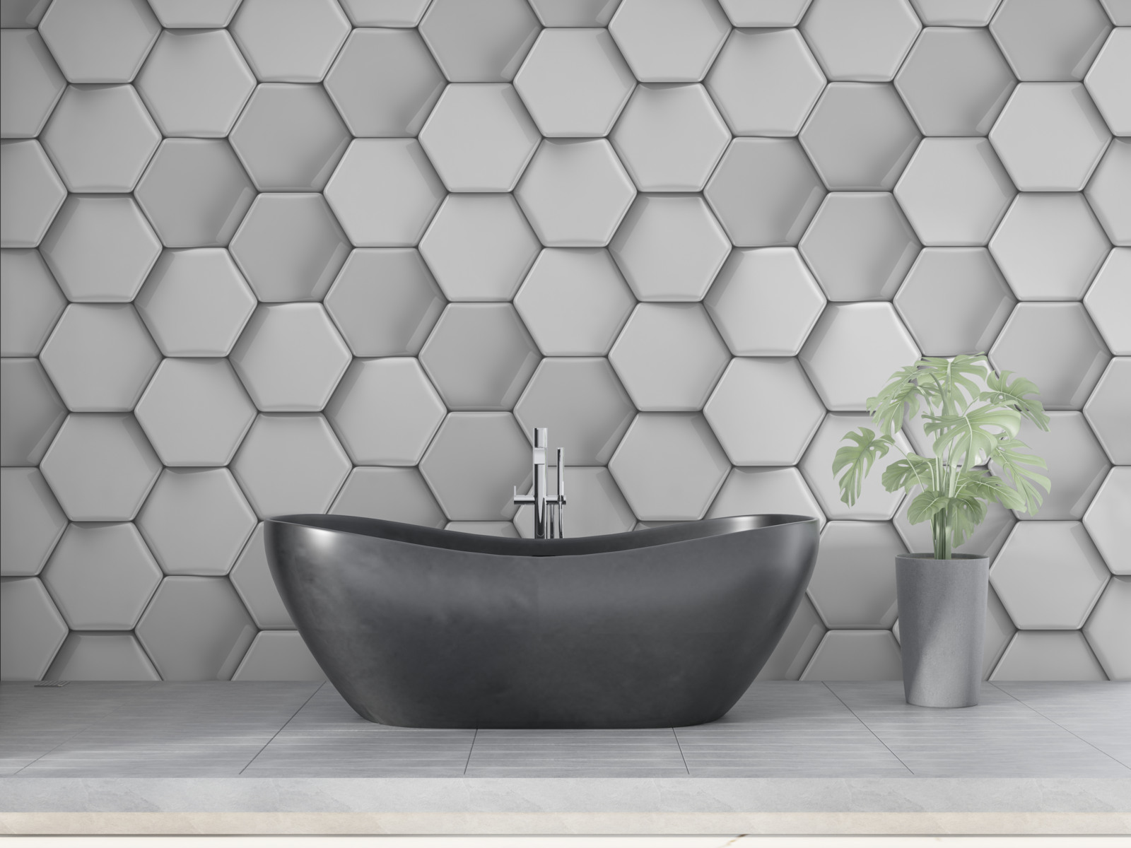 Fotobehang volumetrische grijze vijfhoeken